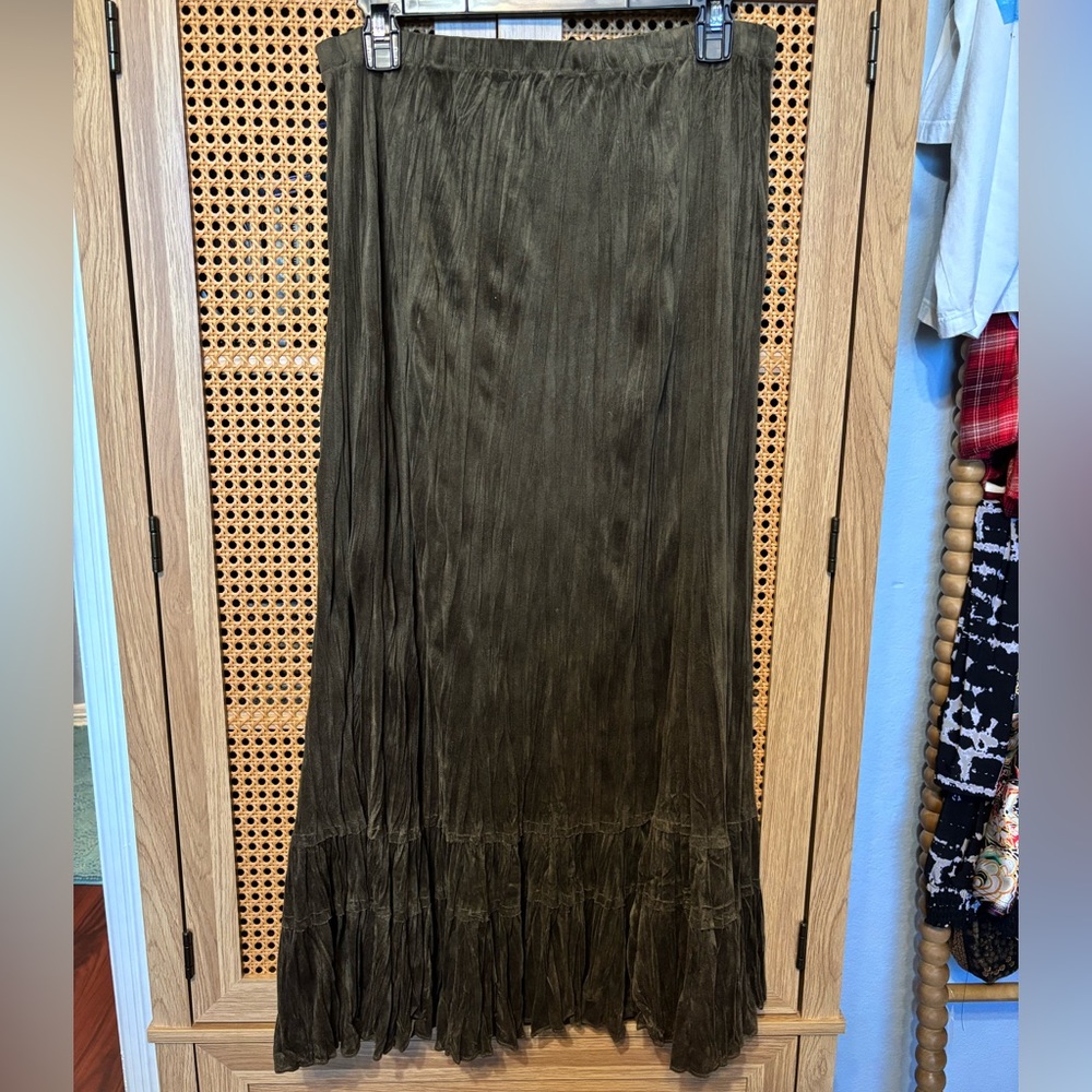Coldwater Creek Brown Pleated Suede Maxi Skirt Long Women's Size Medium M